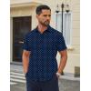 COOFANDY Mens Wrinkle Free Dress Shirt Short Sleeve Button Down Print Shirt Summer Business Casual Shirts with Pocket(Navy Blue Square)