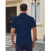 COOFANDY Mens Wrinkle Free Dress Shirt Short Sleeve Button Down Print Shirt Summer Business Casual Shirts with Pocket(Navy Blue Square)