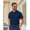 COOFANDY Mens Wrinkle Free Dress Shirt Short Sleeve Button Down Print Shirt Summer Business Casual Shirts with Pocket(Navy Blue Square)