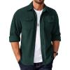 COOFANDY Men’s Corduroy Button Down Shirts Jackets Casual Long Sleeve Shacket Lightweight Overshirts with Flap Pockets(Evergreen)