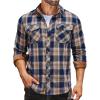 COOFANDY Men’s Fall Plaid Button Down Shirt Long Sleeve Casual Cowboy Work Shirts Lightweight Flannel Shirts Two Pocket(Navy Khaki Plaid)
