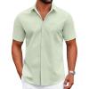 COOFANDY Mens Wrinkle Free Dress Shirt Short Sleeve Button Down Print Shirt Summer Business Casual Shirts with Pocket(Light Green)