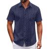 COOFANDY Mens Wrinkle Free Dress Shirt Short Sleeve Button Down Print Shirt Summer Business Casual Shirts with Pocket(Navy Blue Square)