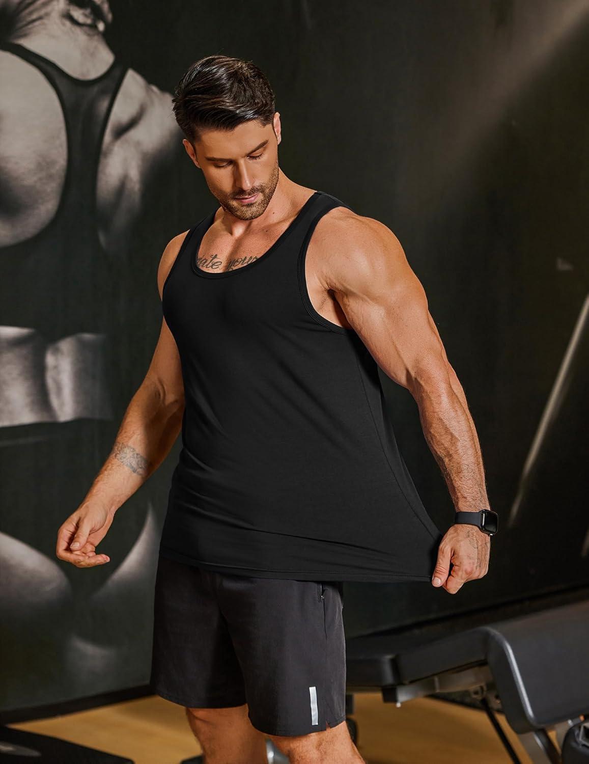 imageCOOFANDY Mens Cotton Tank Tops Workout Summer Sleeveless Muscle Gym Shirts Athletic Beach Tee Shirt PackBlack