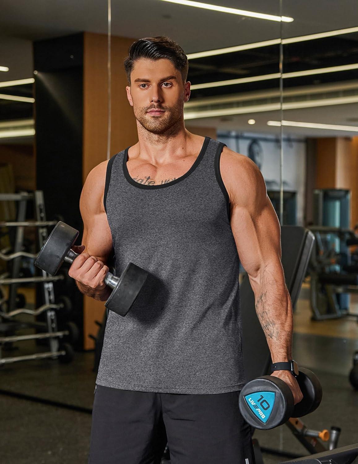 imageCOOFANDY Mens Cotton Tank Tops Workout Summer Sleeveless Muscle Gym Shirts Athletic Beach Tee Shirt PackGrey Black
