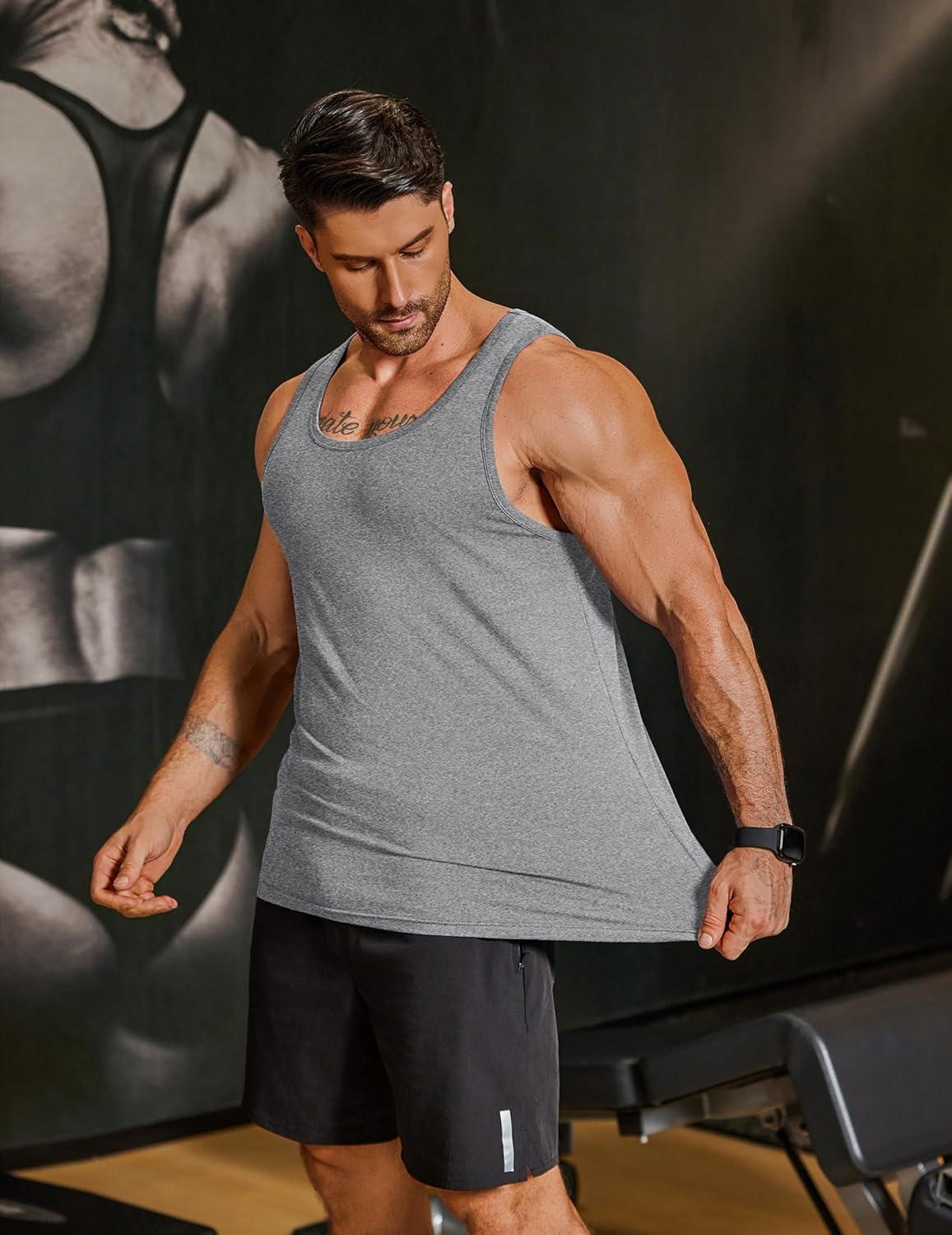 imageCOOFANDY Mens Cotton Tank Tops Workout Summer Sleeveless Muscle Gym Shirts Athletic Beach Tee Shirt PackLight Grey