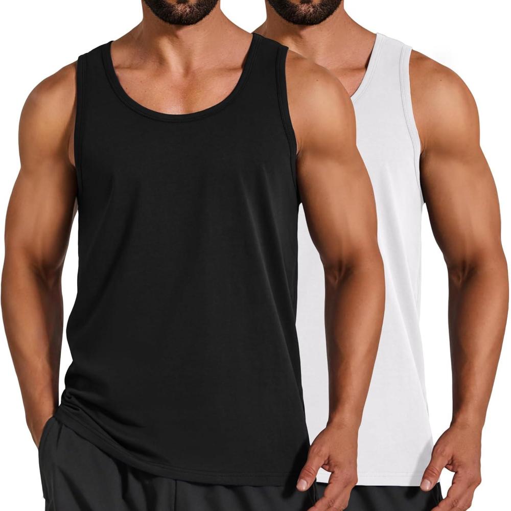 imageCOOFANDY Mens Cotton Tank Tops Workout Summer Sleeveless Muscle Gym Shirts Athletic Beach Tee Shirt PackBlackwhite