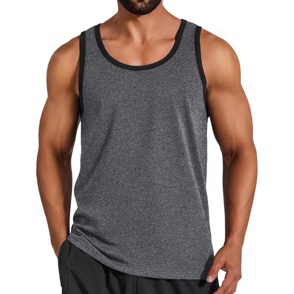 imageCOOFANDY Mens Cotton Tank Tops Workout Summer Sleeveless Muscle Gym Shirts Athletic Beach Tee Shirt PackGrey Black