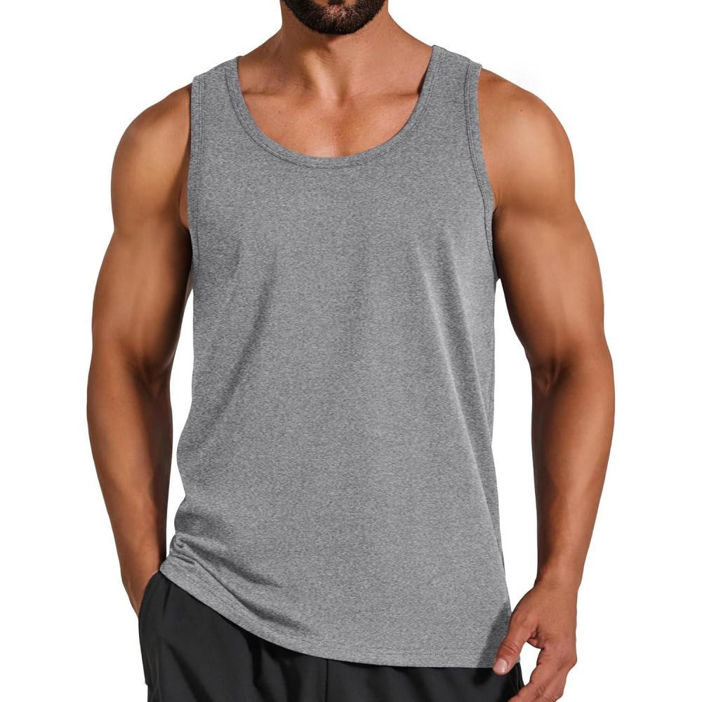imageCOOFANDY Mens Cotton Tank Tops Workout Summer Sleeveless Muscle Gym Shirts Athletic Beach Tee Shirt PackLight Grey