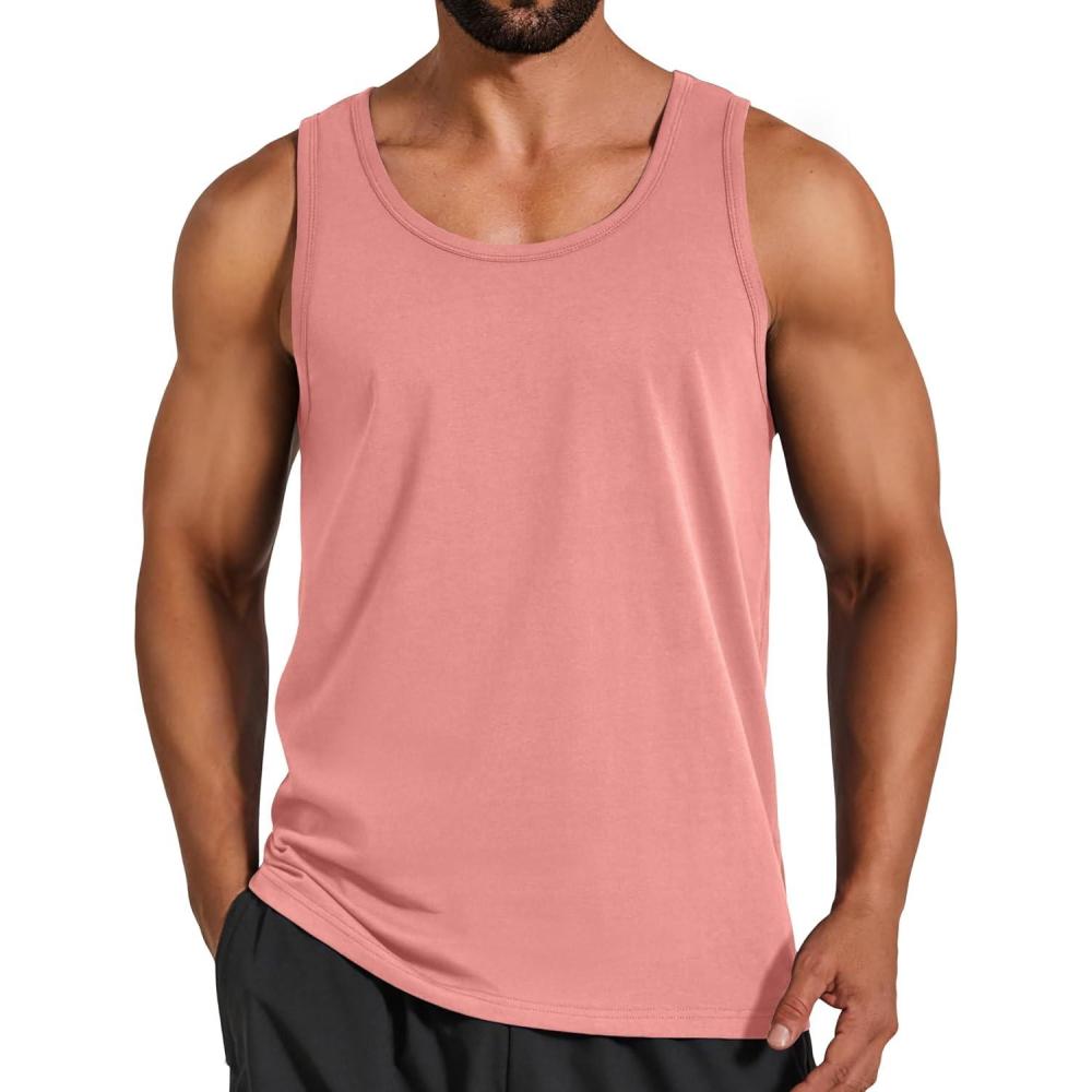 imageCOOFANDY Mens Cotton Tank Tops Workout Summer Sleeveless Muscle Gym Shirts Athletic Beach Tee Shirt PackPink