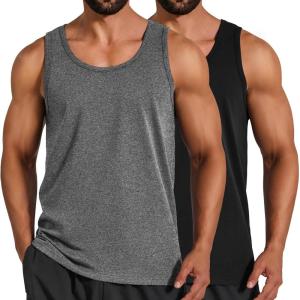 COOFANDY Mens Cotton Tank Tops Workout Summer Sleeveless Muscle Gym Shirts Athletic Beach Tee Shirt Pack(Black+dark Grey)