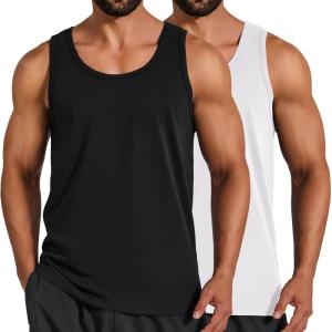 COOFANDY Mens Cotton Tank Tops Workout Summer Sleeveless Muscle Gym Shirts Athletic Beach Tee Shirt Pack(Black+white)