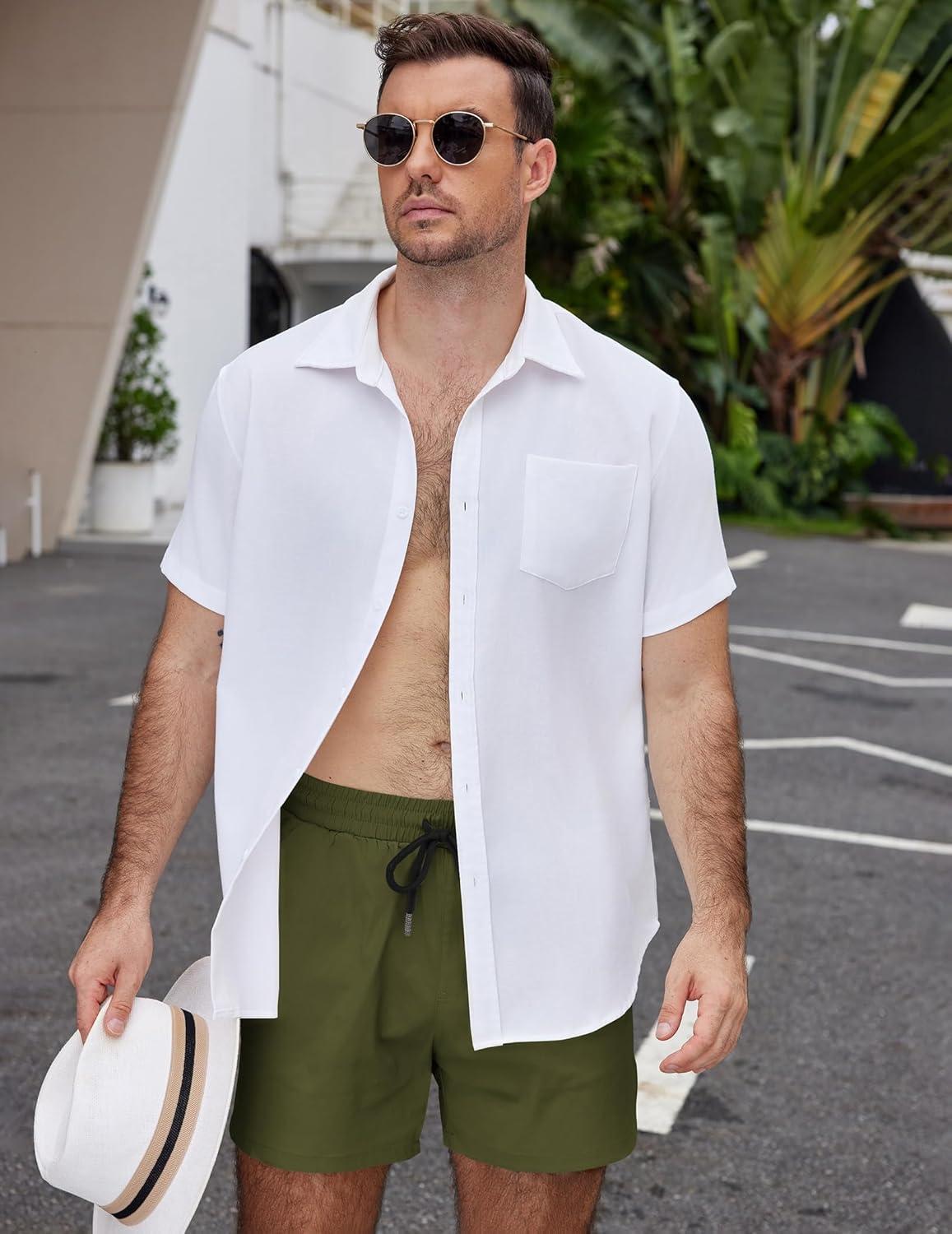 imageCOOFANDY Mens Casual Cotton Shorts Summer Beach 5 Inch Shorts Lightweight Drawstring Elastic Waist Chino Golf ShortsArmy Green