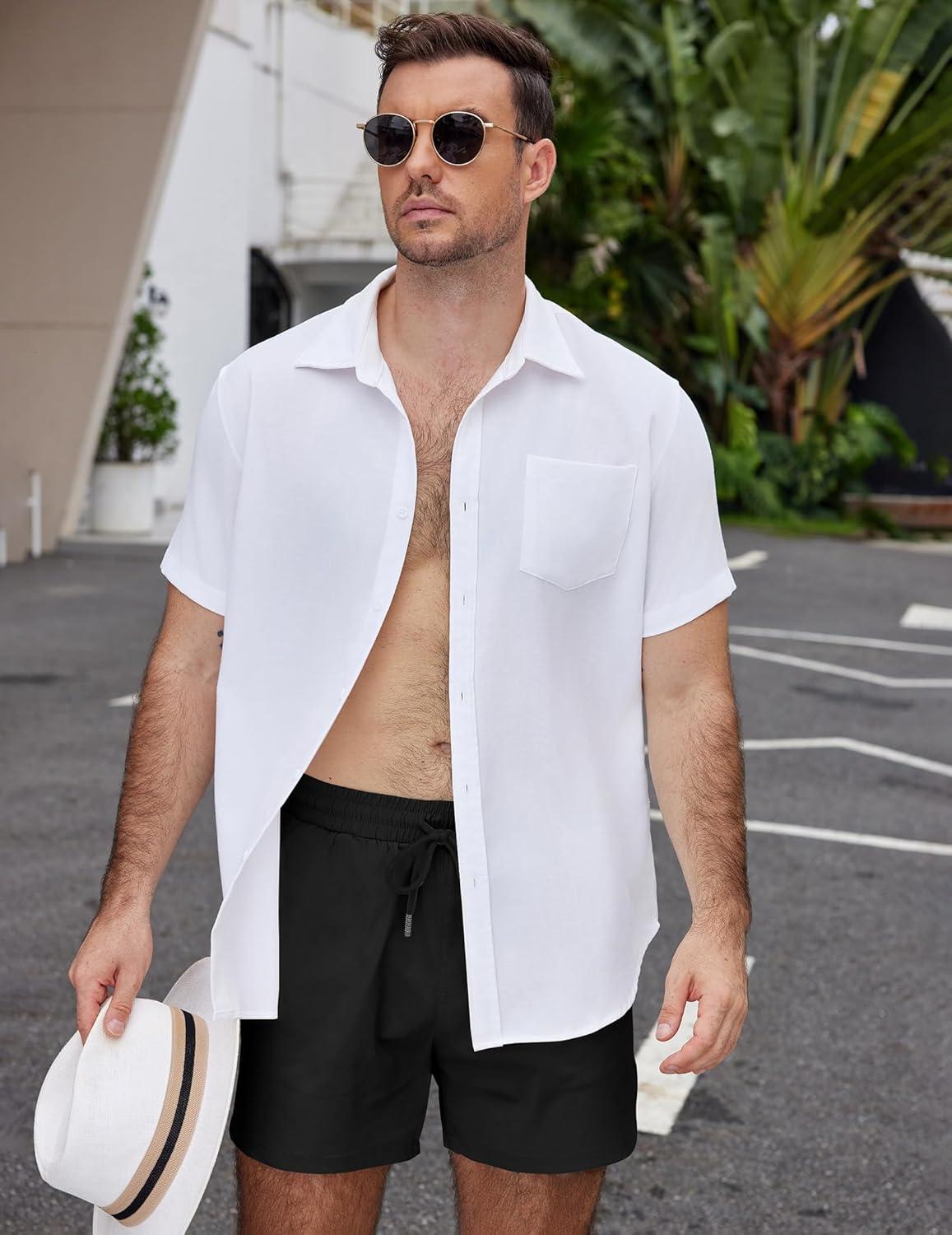 imageCOOFANDY Mens Casual Cotton Shorts Summer Beach 5 Inch Shorts Lightweight Drawstring Elastic Waist Chino Golf ShortsBlack