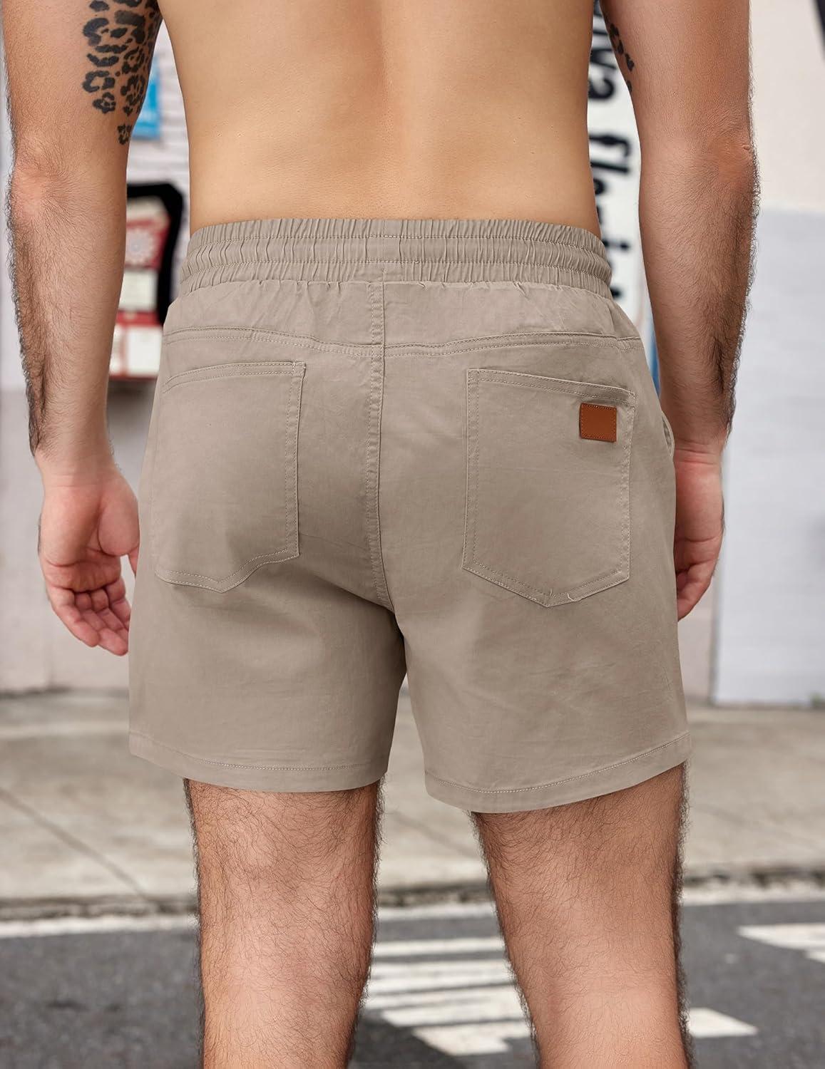 imageCOOFANDY Mens Casual Cotton Shorts Summer Beach 5 Inch Shorts Lightweight Drawstring Elastic Waist Chino Golf ShortsKhaki