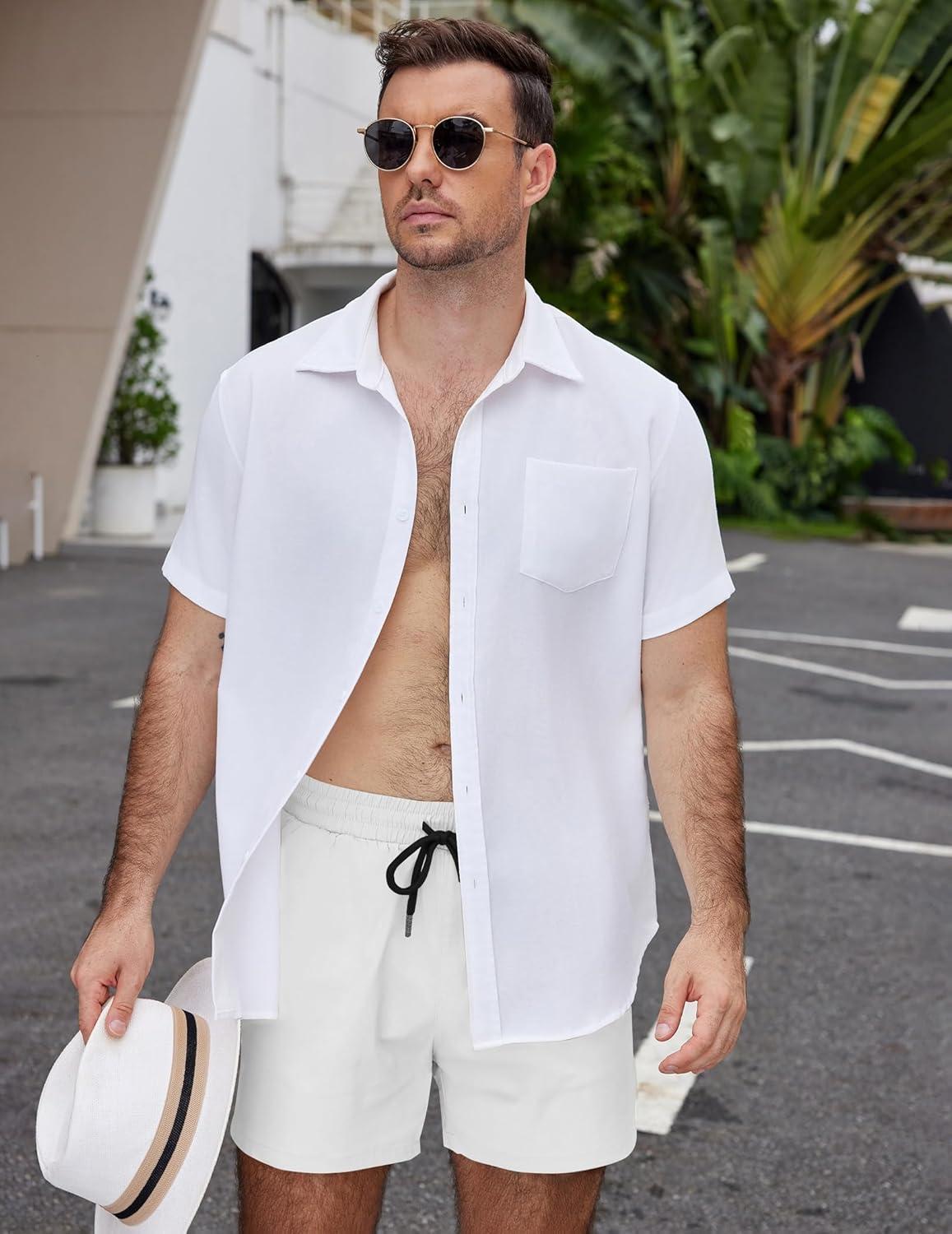 imageCOOFANDY Mens Casual Cotton Shorts Summer Beach 5 Inch Shorts Lightweight Drawstring Elastic Waist Chino Golf ShortsWhite