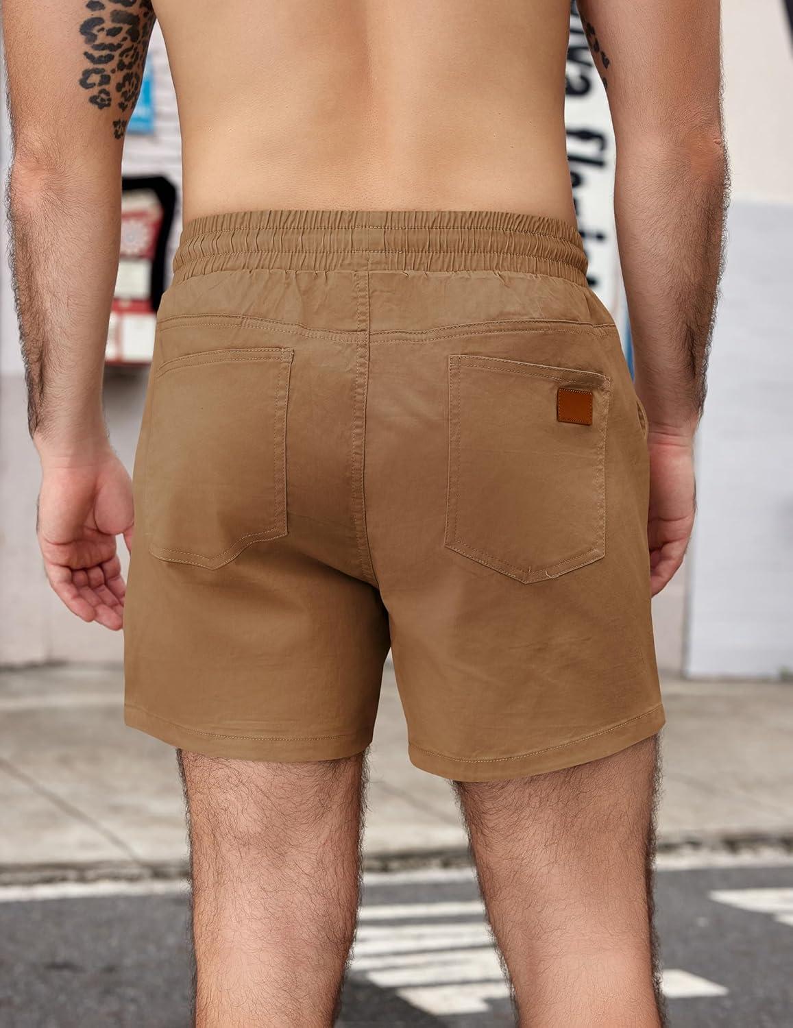 imageCOOFANDY Mens Casual Cotton Shorts Summer Beach 5 Inch Shorts Lightweight Drawstring Elastic Waist Chino Golf ShortsYellow