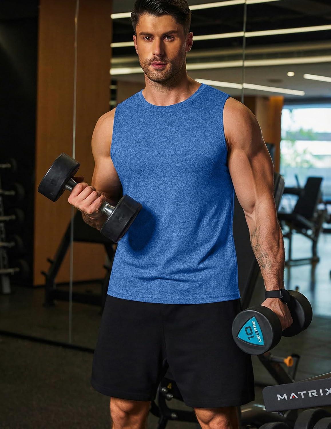 imageCOOFANDY Mens Dry Fit Workout Tank Top Sleeveless Gym Muscle Shirt UPF 50 Summer Running Athletic TshirtsBlue