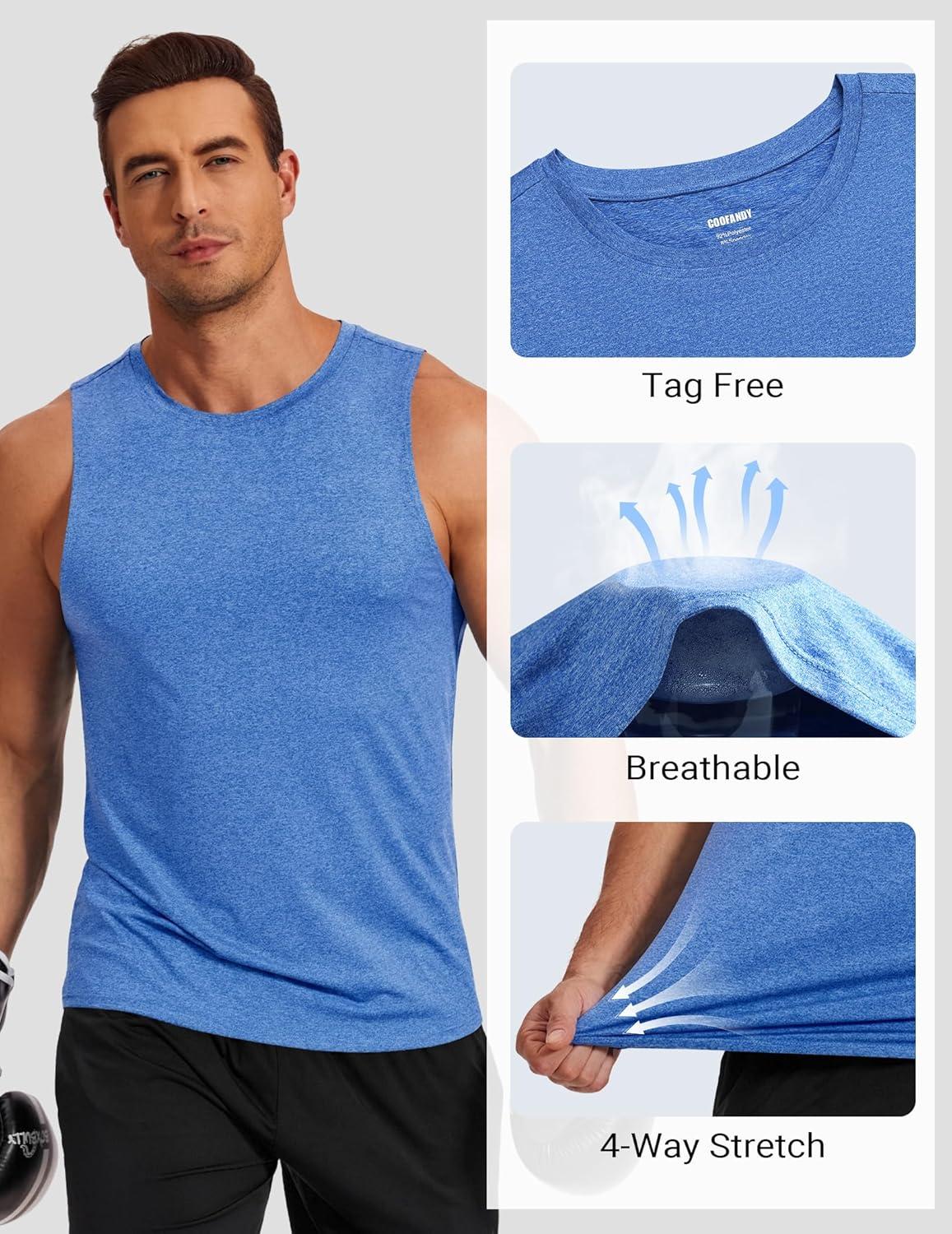 imageCOOFANDY Mens Dry Fit Workout Tank Top Sleeveless Gym Muscle Shirt UPF 50 Summer Running Athletic TshirtsBlue