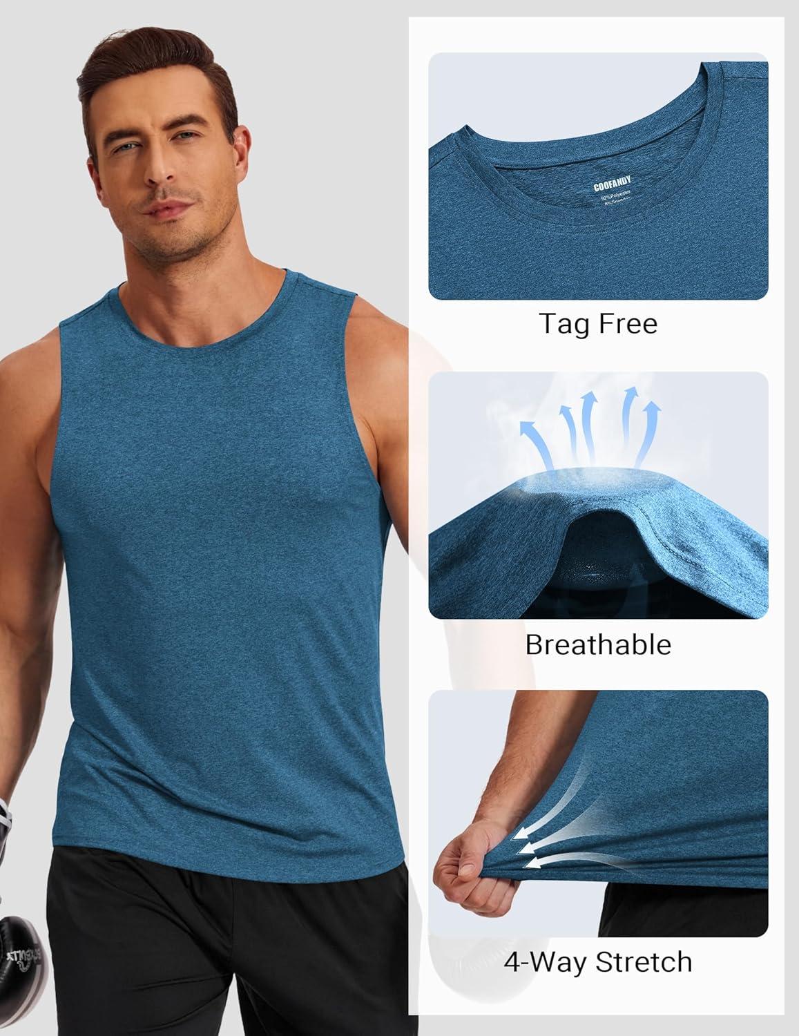 imageCOOFANDY Mens Dry Fit Workout Tank Top Sleeveless Gym Muscle Shirt UPF 50 Summer Running Athletic TshirtsDenim Blue