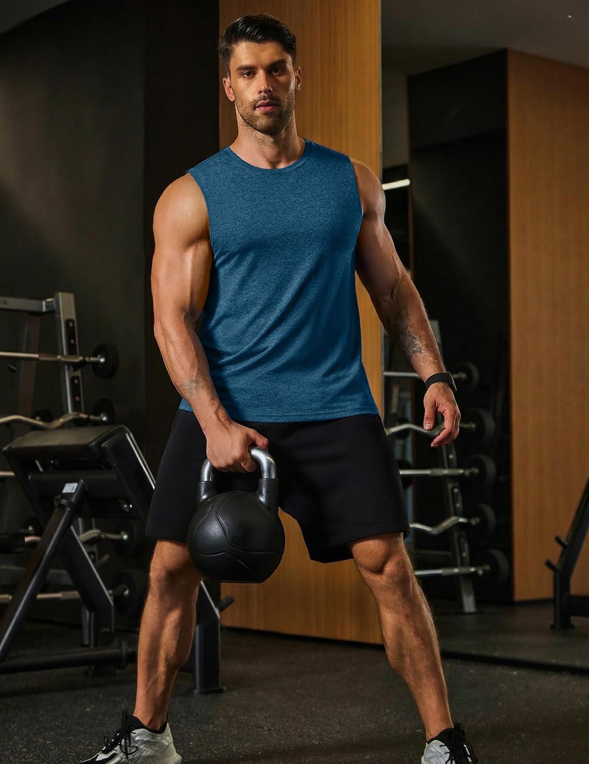 imageCOOFANDY Mens Dry Fit Workout Tank Top Sleeveless Gym Muscle Shirt UPF 50 Summer Running Athletic TshirtsDenim Blue