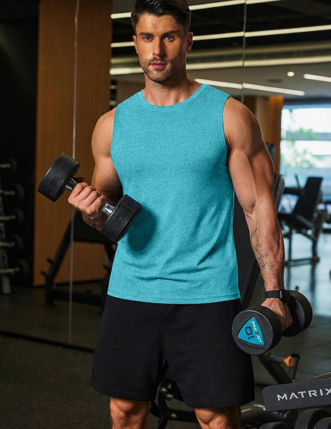 imageCOOFANDY Mens Dry Fit Workout Tank Top Sleeveless Gym Muscle Shirt UPF 50 Summer Running Athletic TshirtsGreen