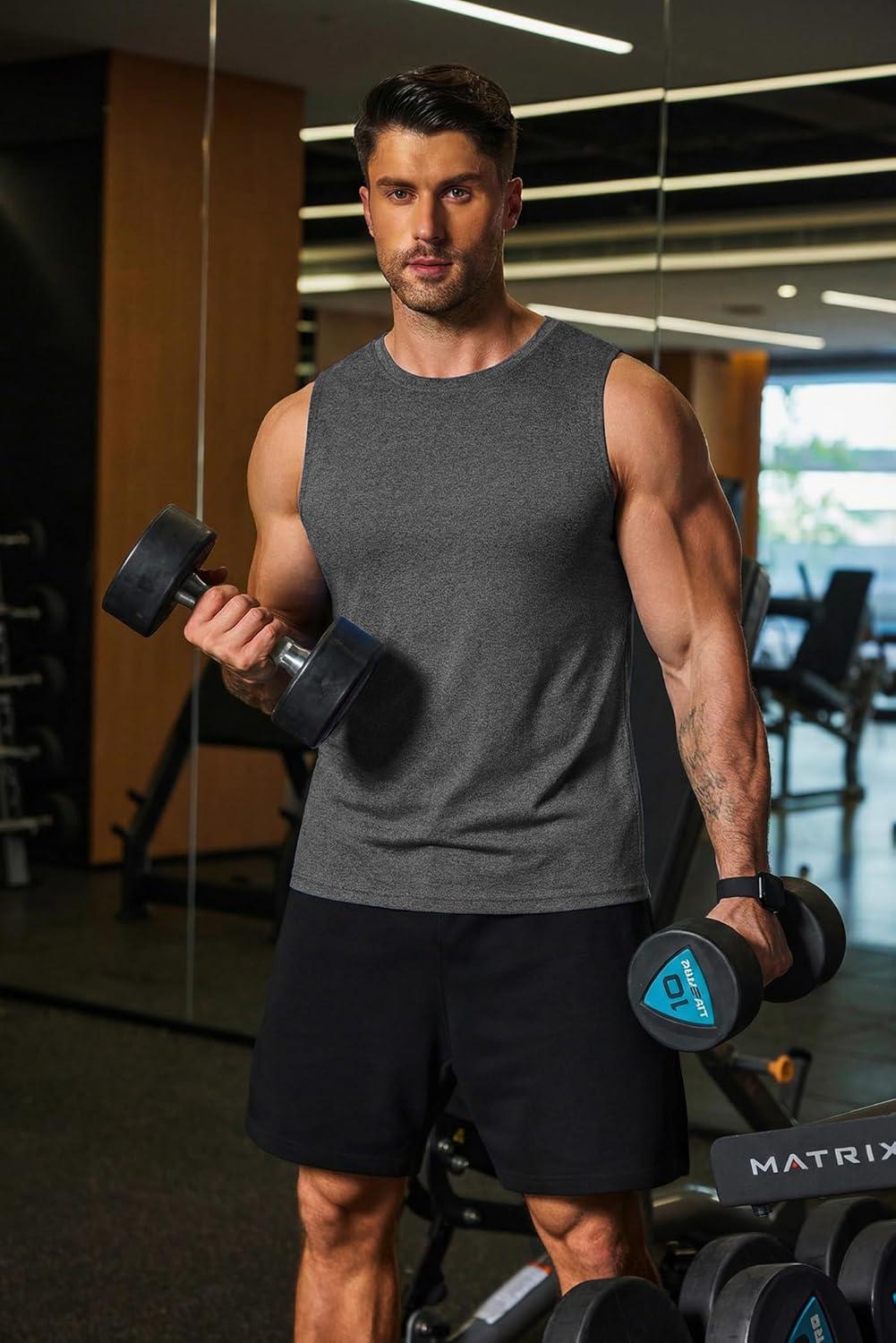 imageCOOFANDY Mens Dry Fit Workout Tank Top Sleeveless Gym Muscle Shirt UPF 50 Summer Running Athletic TshirtsMedium Grey