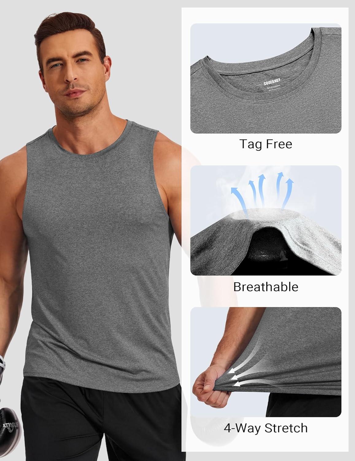 imageCOOFANDY Mens Dry Fit Workout Tank Top Sleeveless Gym Muscle Shirt UPF 50 Summer Running Athletic TshirtsMedium Grey