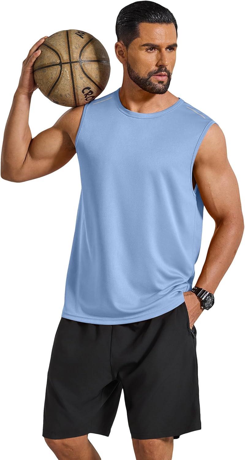 imageCOOFANDY Mens Sleeveless Shirt Quick Dry Workout Tank Top Gym Muscle T Shirts Sport Athletic Tanks Moisture WickingLight Blue