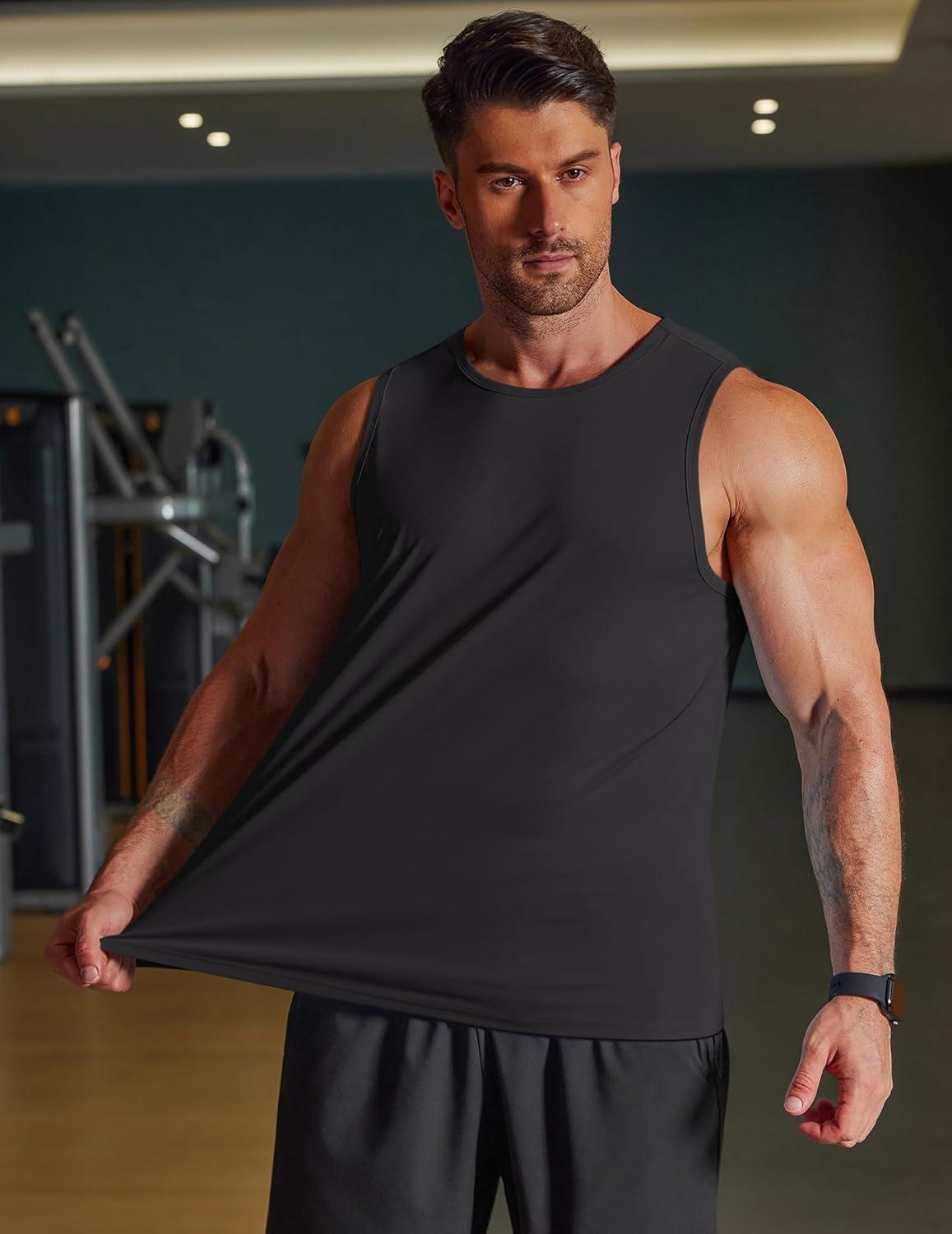 imageCOOFANDY Mens Workout Tank Tops Quick Dry UPF 50 Muscle Sleeveless Shirts Gym Athletic Running Summer Beach Swim ShirtBlack