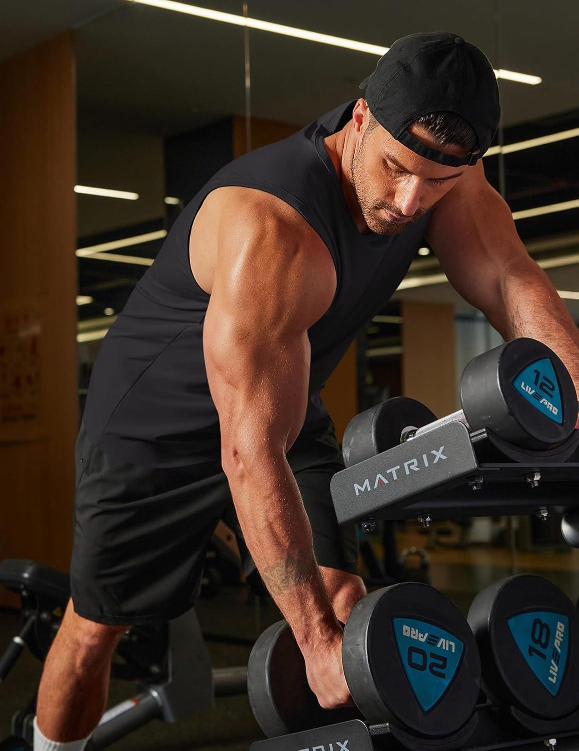 imageCOOFANDY Mens Workout Tank Tops Quick Dry UPF 50 Muscle Sleeveless Shirts Gym Athletic Running Summer Beach Swim ShirtBlack
