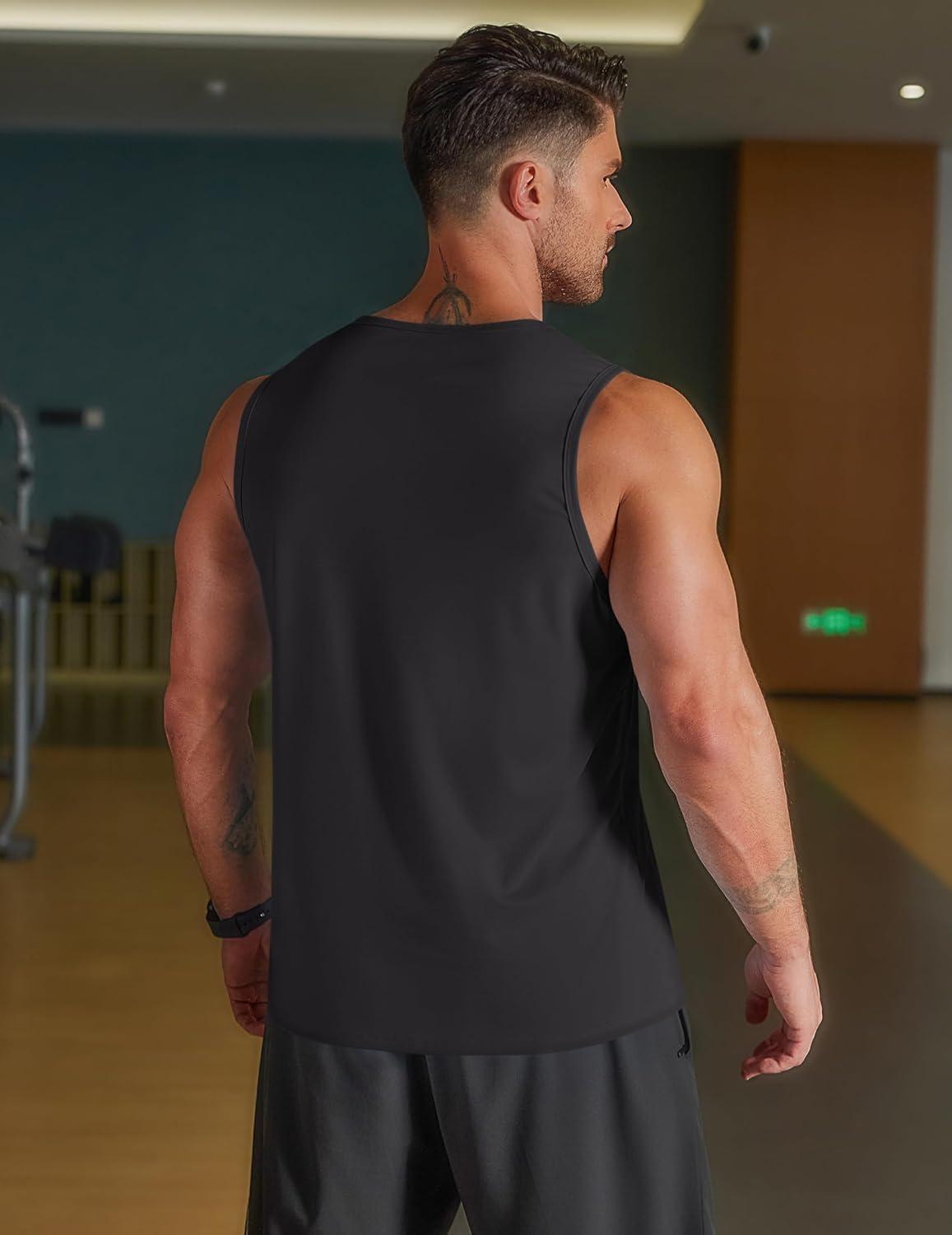 imageCOOFANDY Mens Workout Tank Tops Quick Dry UPF 50 Muscle Sleeveless Shirts Gym Athletic Running Summer Beach Swim ShirtBlack