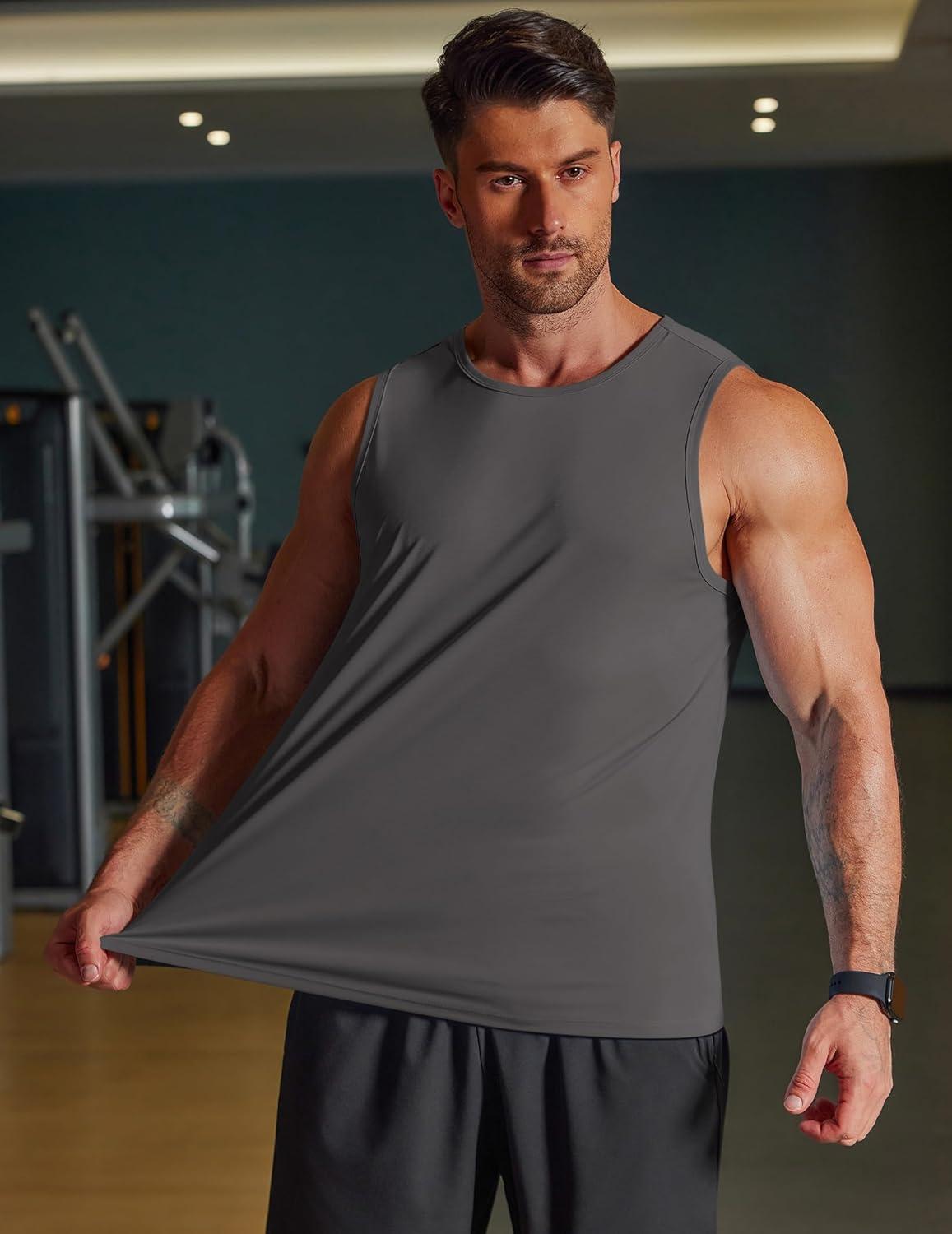 imageCOOFANDY Mens Workout Tank Tops Quick Dry UPF 50 Muscle Sleeveless Shirts Gym Athletic Running Summer Beach Swim ShirtDark Grey