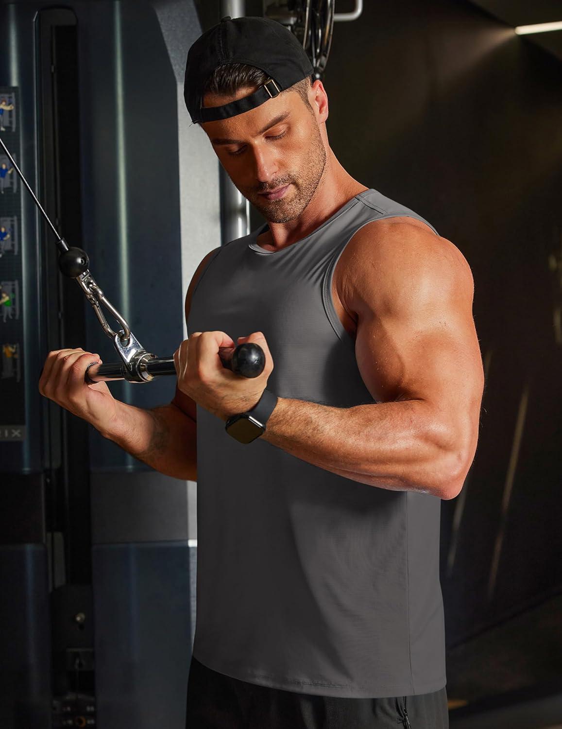 imageCOOFANDY Mens Workout Tank Tops Quick Dry UPF 50 Muscle Sleeveless Shirts Gym Athletic Running Summer Beach Swim ShirtDark Grey