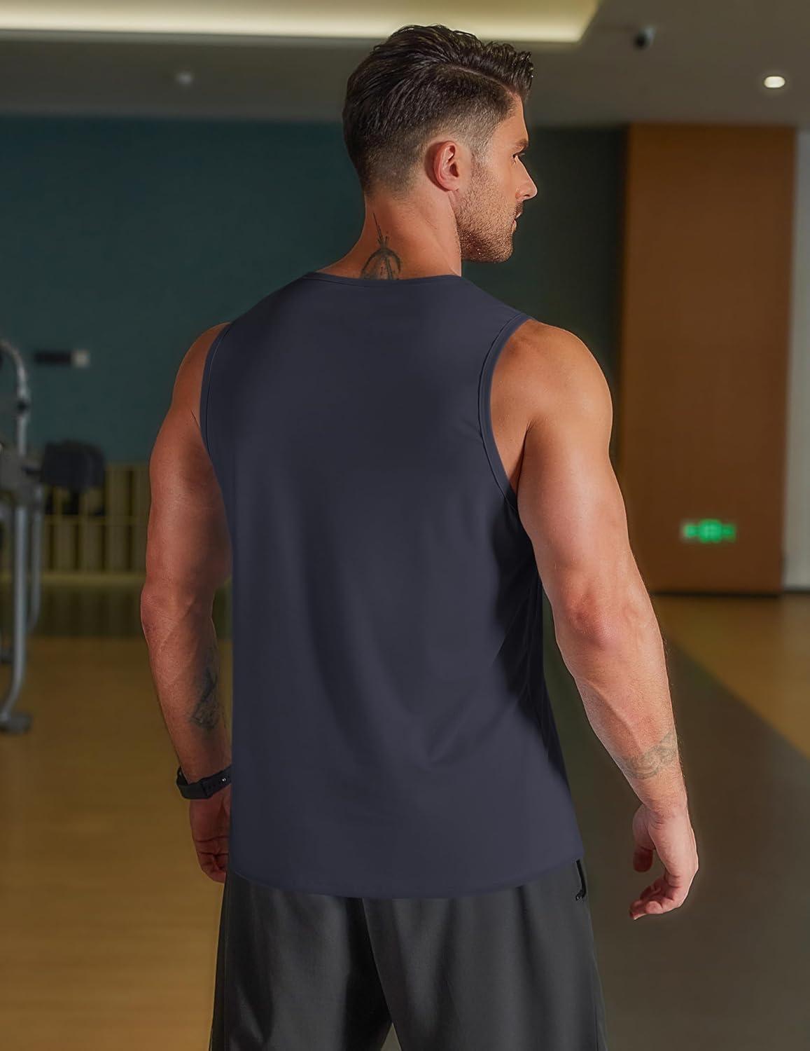 imageCOOFANDY Mens Workout Tank Tops Quick Dry UPF 50 Muscle Sleeveless Shirts Gym Athletic Running Summer Beach Swim ShirtNavy Blue