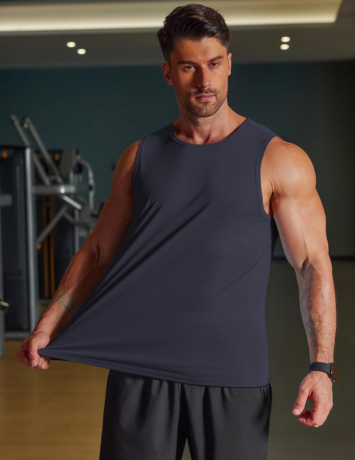 imageCOOFANDY Mens Workout Tank Tops Quick Dry UPF 50 Muscle Sleeveless Shirts Gym Athletic Running Summer Beach Swim ShirtNavy Blue