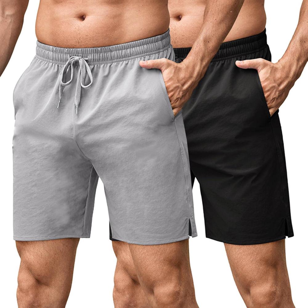 imageCOOFANDY Mens Athletic Running Shorts 7 Quick Dry Lightweight Workout Gym Basketball Hiking Shorts with Pockets2 Pack BlackLight Grey