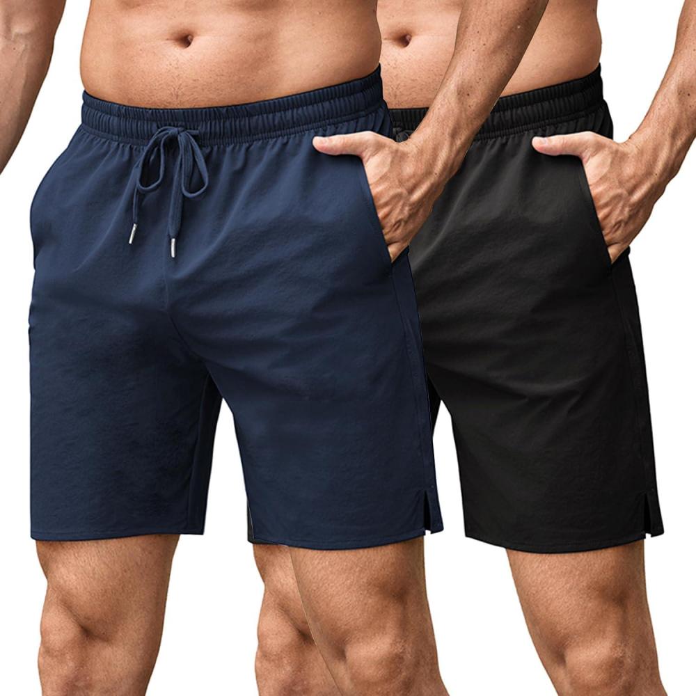 imageCOOFANDY Mens Athletic Running Shorts 7 Quick Dry Lightweight Workout Gym Basketball Hiking Shorts with Pockets2 Pack BlackNavy Blue