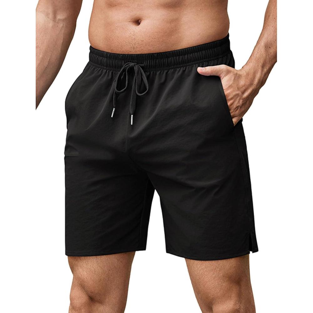 imageCOOFANDY Mens Athletic Running Shorts 7 Quick Dry Lightweight Workout Gym Basketball Hiking Shorts with PocketsBlack