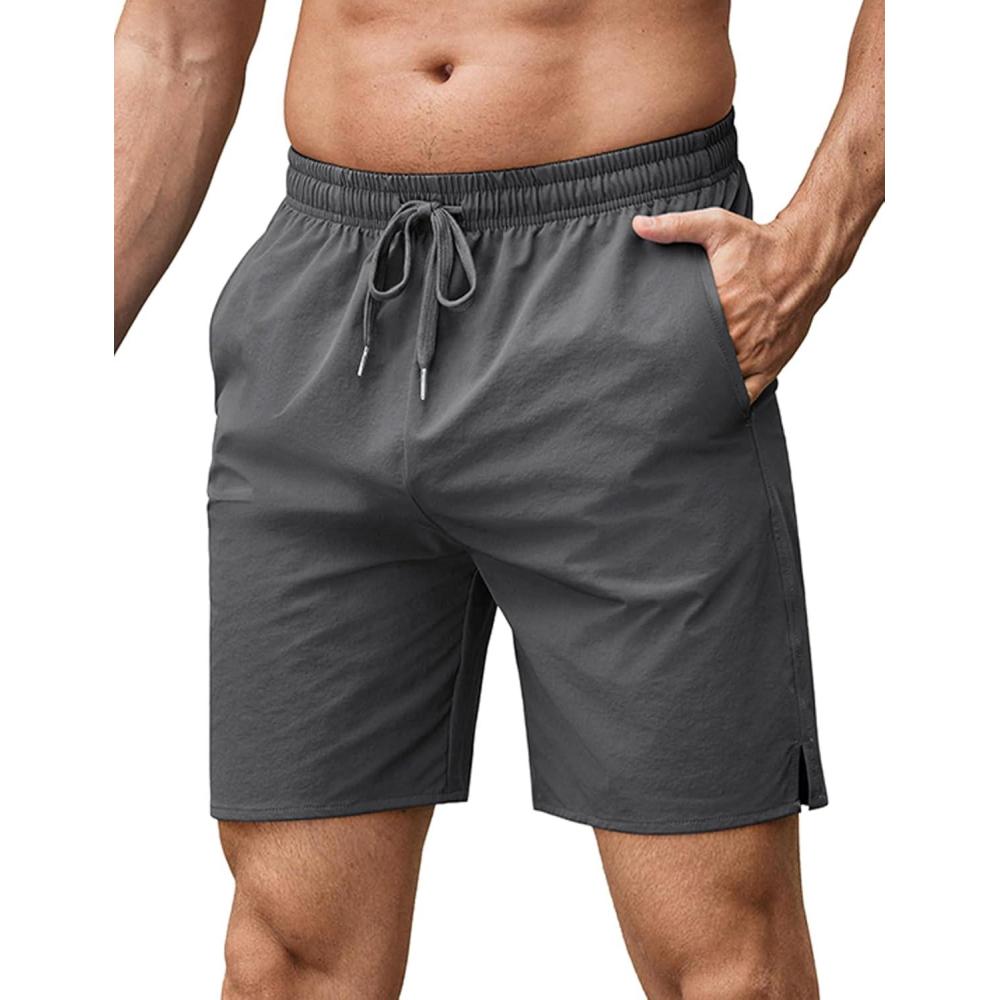 imageCOOFANDY Mens Athletic Running Shorts 7 Quick Dry Lightweight Workout Gym Basketball Hiking Shorts with PocketsDark Grey