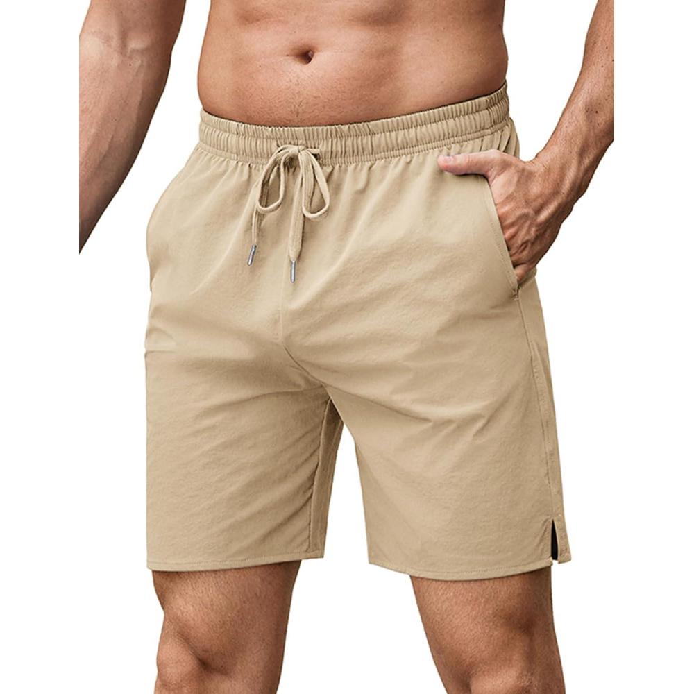 imageCOOFANDY Mens Athletic Running Shorts 7 Quick Dry Lightweight Workout Gym Basketball Hiking Shorts with PocketsLight Khaki