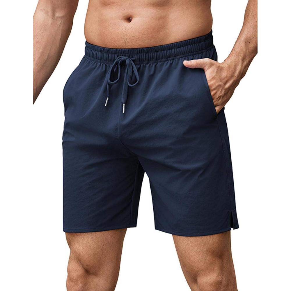 imageCOOFANDY Mens Athletic Running Shorts 7 Quick Dry Lightweight Workout Gym Basketball Hiking Shorts with PocketsNavy Blue