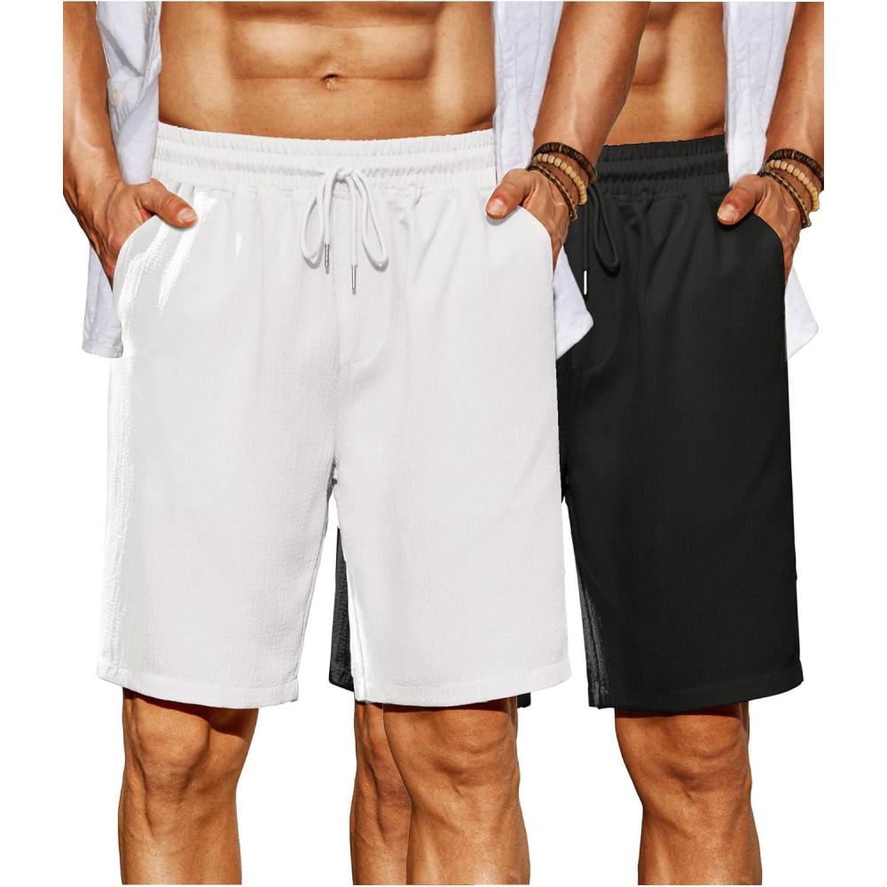 imageCOOFANDY Mens Beach Shorts 9 Elastic Waist Drawstring Shorts Lightweight Regular Fit Casual Summer ShortsBlackWhite
