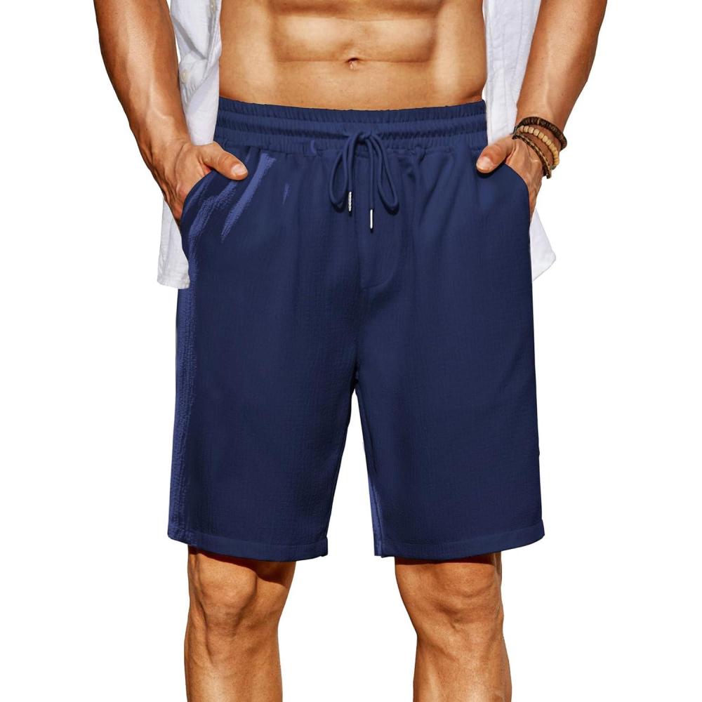 imageCOOFANDY Mens Beach Shorts 9 Elastic Waist Drawstring Shorts Lightweight Regular Fit Casual Summer ShortsNavy Blue