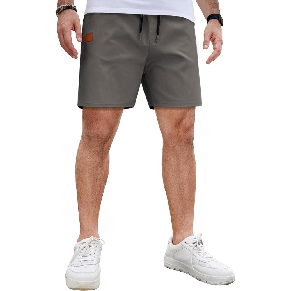 imageCOOFANDY Mens Casual Cotton Shorts Summer Beach 5 Inch Shorts Lightweight Drawstring Elastic Waist Chino Golf ShortsDeep Grey