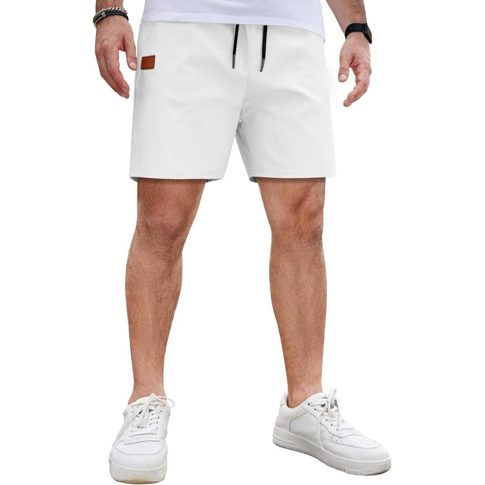 imageCOOFANDY Mens Casual Cotton Shorts Summer Beach 5 Inch Shorts Lightweight Drawstring Elastic Waist Chino Golf ShortsWhite