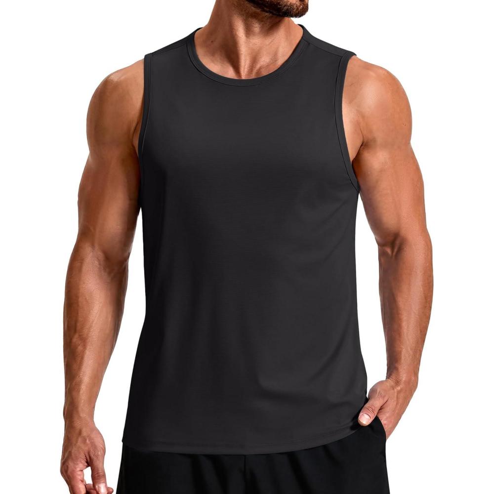 imageCOOFANDY Mens Workout Tank Tops Quick Dry UPF 50 Muscle Sleeveless Shirts Gym Athletic Running Summer Beach Swim ShirtBlack