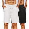 COOFANDY Men’s Beach Shorts 9″ Elastic Waist Drawstring Shorts Lightweight Regular Fit Casual Summer Shorts(Black/White)
