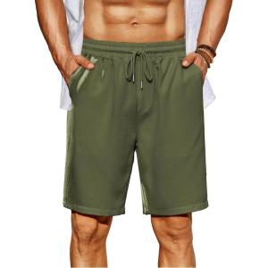 COOFANDY Men’s Beach Shorts 9″ Elastic Waist Drawstring Shorts Lightweight Regular Fit Casual Summer Shorts(Army Green)
