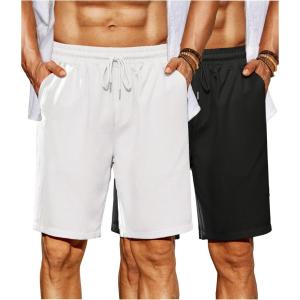 COOFANDY Men’s Beach Shorts 9″ Elastic Waist Drawstring Shorts Lightweight Regular Fit Casual Summer Shorts(Black/White)